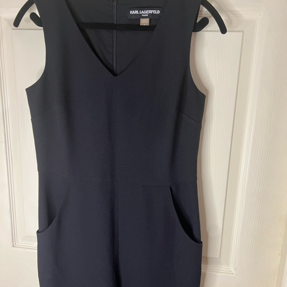 Karl Lagerfeld black wide leg crepe sleeveless jumpsuit size 6 - Picture 4 of 7
